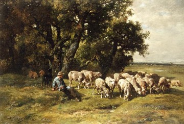  troupe Tableaux - un berger et son troupeau charles emile jacques